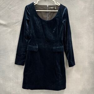 Theory Velvet Dress Navy Long Sleeve Mini Size 4 Elegant 80s Style Luxury Classy